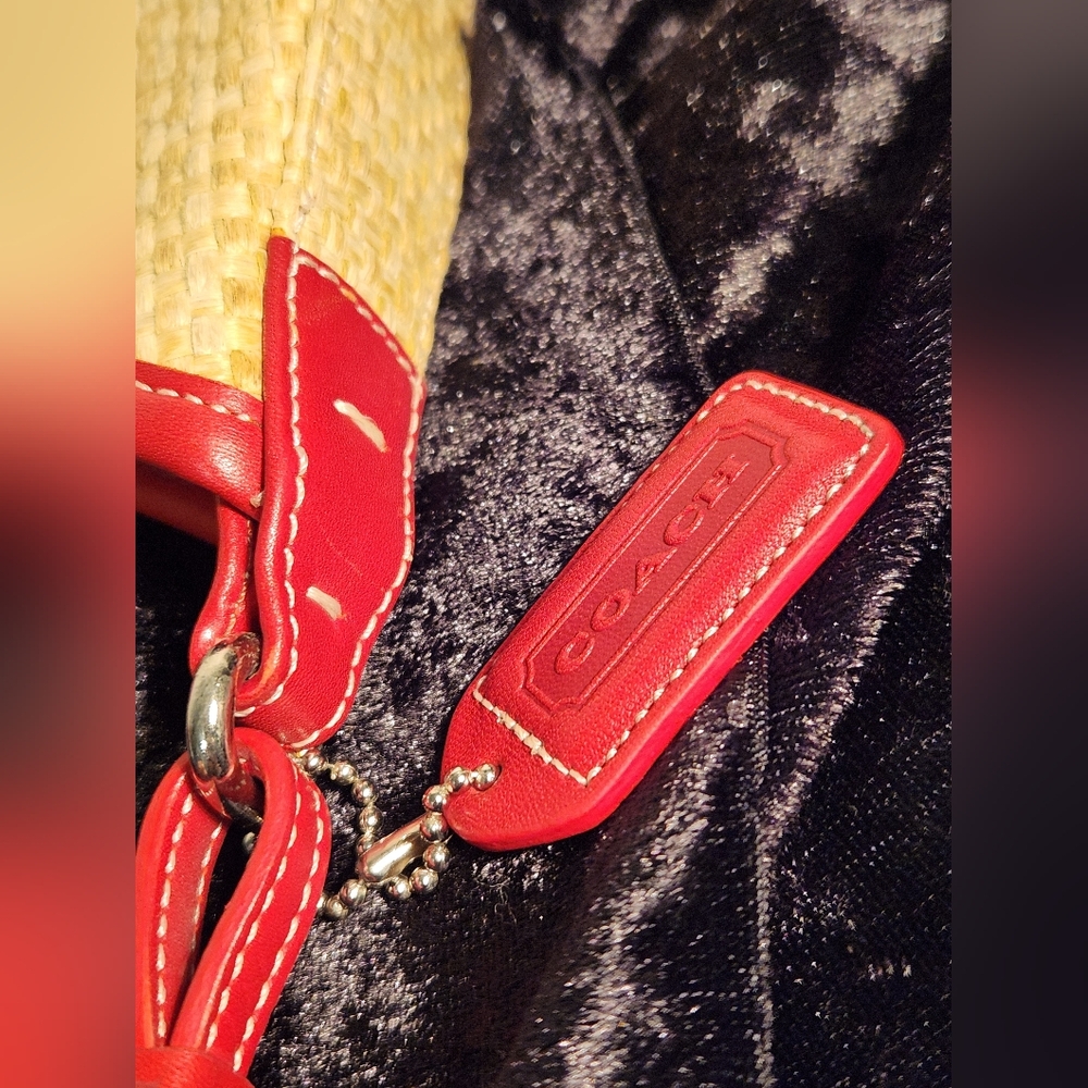 Coach Vintage Y2k Woven Straw Red Leather Shoulder Bag - Picture 2 of 11
